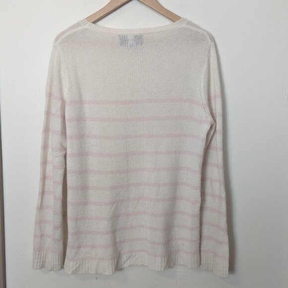 LINE the Label Nordstrom 100% Cashmere Sweater Stripe White & Pink - Picture 2 of 6